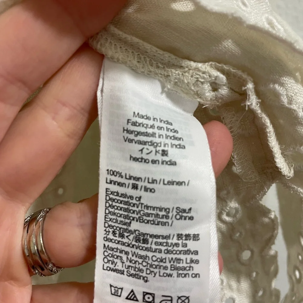 J. Crew Elegant linen Cream Lace Trim Blouse